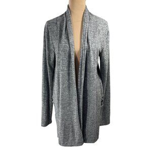 Hem & Thread Cardigan Sweater Open Front Fleece Size M Medium Longline Grey